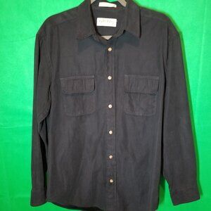 Orvis Mens Medium Long Sleeve Black Button Up Soft Casual Dress Warm